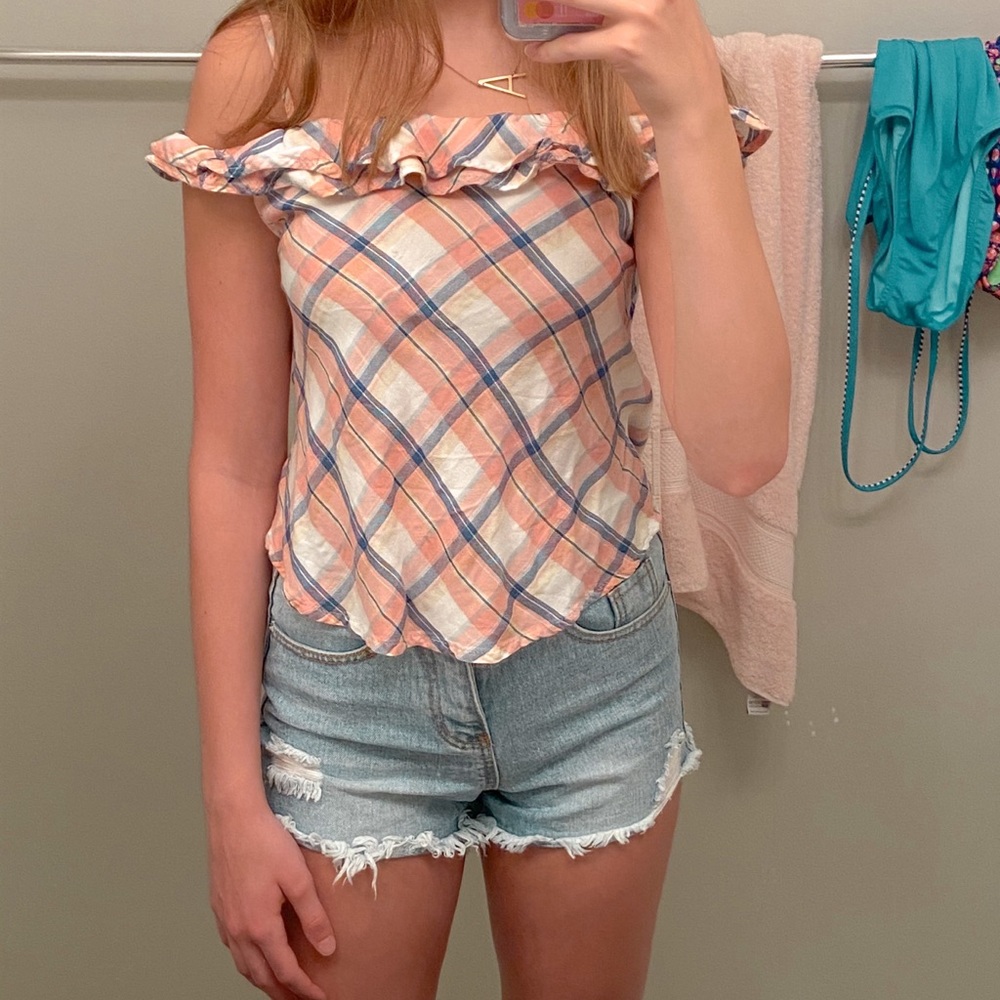 Plaid Off the Shoulder Top || Size XS/Small